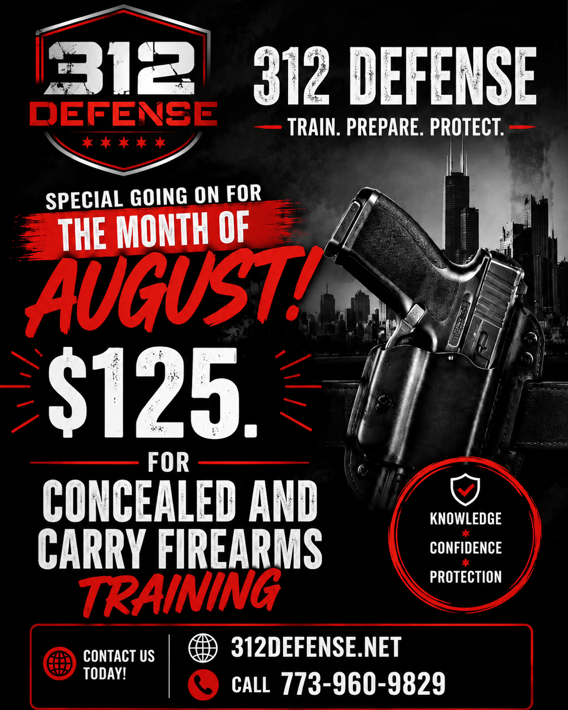 312 Defense August concealed carry firearms training special for $125